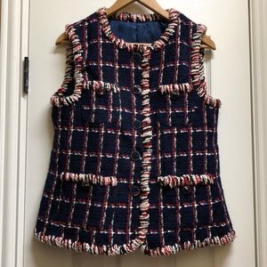 💯 Authentic Chanel Wool Check Vest in Navy/Red